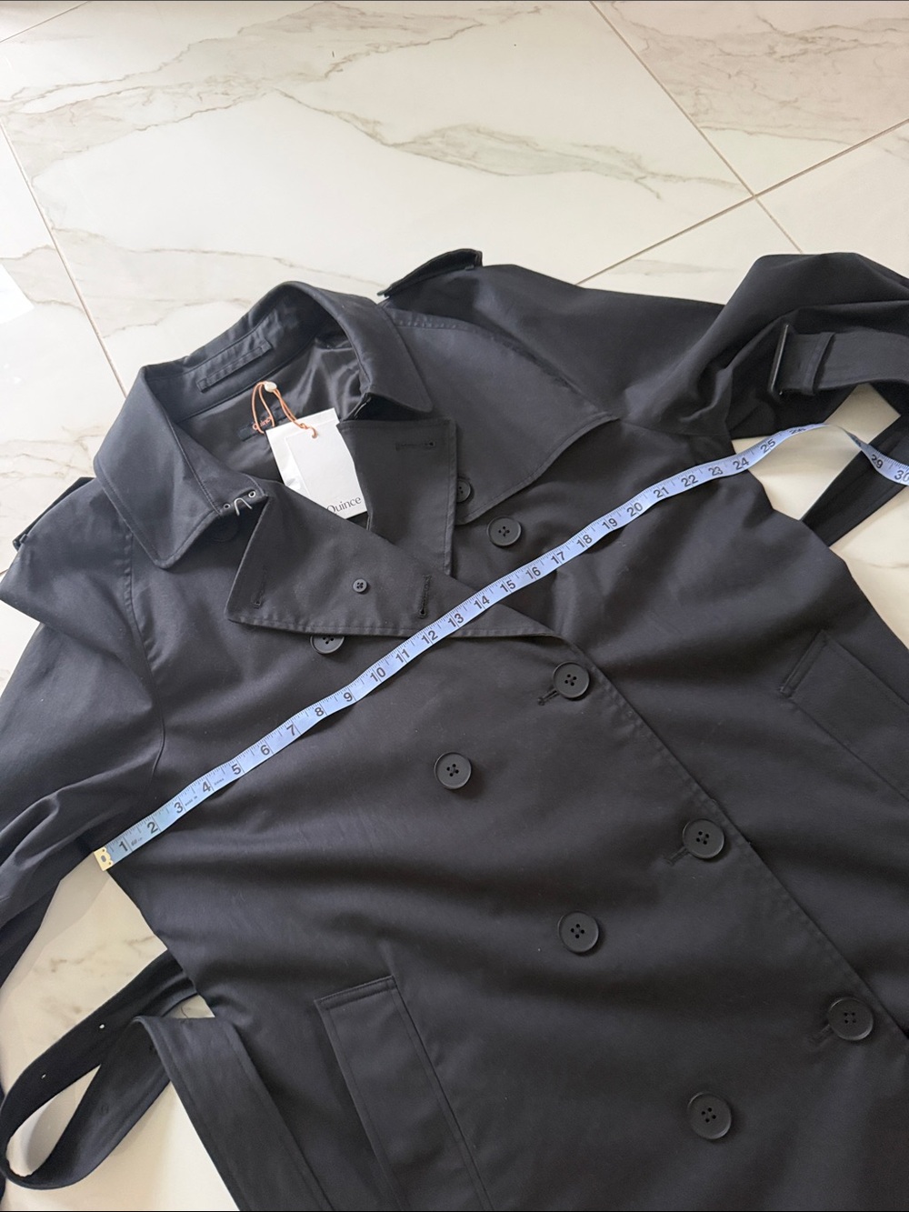 NWT QUINCE Long Trench Coat Organic Cotton Size XL Black - Picture 14 of 17